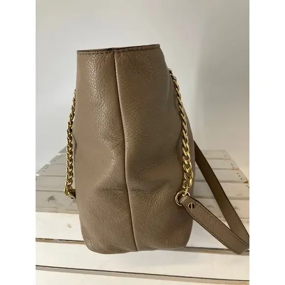 MICHAEL KORS, LARGE TAUPE, GRAY PEBBLED LEATHER SHOULDER BAG - Picture 6 of 16